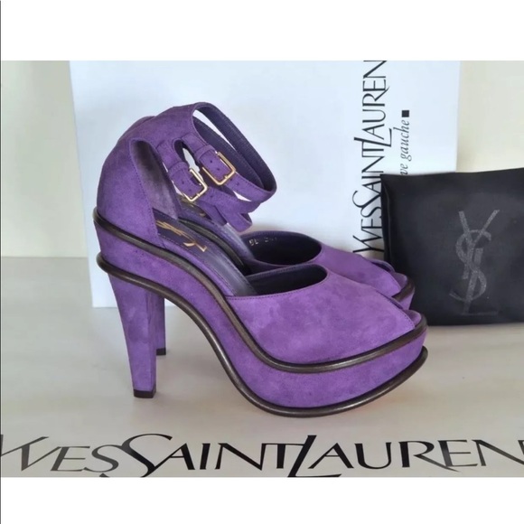 YSL SAINT LAURENT PURPLE SUEDE LEATHER SZ 38 - Picture 1 of 8